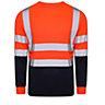 Kapton Hi Viz VIS High Visibility Round Neck Tshirt Safety Security Work Long Sleeve T-Shirt Workwear Top, Orange Navy, 5XL