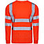 Kapton Hi Viz VIS High Visibility Round Neck Tshirt Safety Work Long Sleeve T-Shirt Breathable Workwear Top, Orange, 3XL