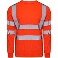 Kapton Hi Viz VIS High Visibility Round Neck Tshirt Safety Work Long Sleeve T-Shirt Breathable Workwear Top, Orange, 5XL
