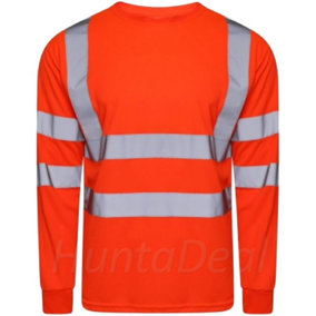 Kapton Hi Viz VIS High Visibility Round Neck Tshirt Safety Work Long Sleeve T-Shirt Breathable Workwear Top, Orange, S