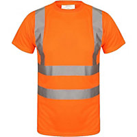 Kapton Hi Viz VIS High Visibility Round Neck Tshirt Safety Work Short Sleeve T-Shirt Breathable Lightweight Workwear, Orange, 4XL