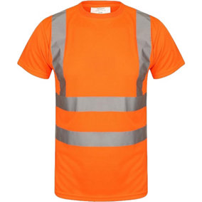Kapton Hi Viz VIS High Visibility Round Neck Tshirt Safety Work Short Sleeve T-Shirt Breathable Lightweight Workwear, Orange, XL