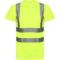 Kapton Hi Viz VIS High Visibility Round Neck Tshirt Safety Work Short Sleeve T-Shirt Breathable Lightweight Workwear, Yellow, L