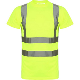 Kapton Hi Viz VIS High Visibility Round Neck Tshirt Safety Work Short Sleeve T-Shirt Breathable Lightweight Workwear, Yellow, S