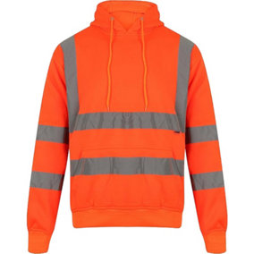 Kapton Hi Viz Vis Hooded Pullover Sweat Shirt Hoodies Band Work Fleece Safety Sweat Shirts Warm  Workwear Jumper Tops, Orange, 2XL