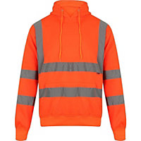 Kapton Hi Viz Vis Hooded Pullover Sweat Shirt Hoodies Band Work Fleece Safety Sweat Shirts Warm  Workwear Jumper Tops, Orange, 4XL