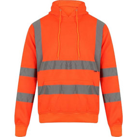 Kapton Hi Viz Vis Hooded Pullover Sweat Shirt Hoodies Band Work Fleece Safety Sweat Shirts Warm  Workwear Jumper Tops, Orange, M