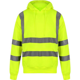Kapton Hi Viz Vis Hooded Pullover Sweat Shirt Hoodies Band Work Fleece Safety Sweat Shirts Warm Workwear Jumper Tops, Yellow, 4XL