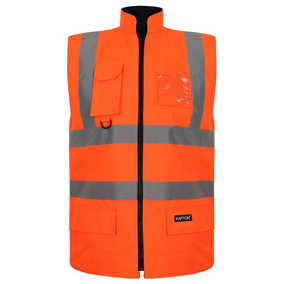 kapton High Vis Body Warmer Gilet Padded Reversible Sleeveless Jacket Waterproof Hi Visibility Work, Orange, 4XL