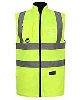 kapton High Vis Body Warmer Gilet Padded Reversible Sleeveless Jacket Waterproof Hi Visibility Work, Yellow, 3XL