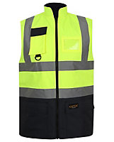 kapton High Vis Gilet Two Tone Body Warmer Padded Reversible Sleeveless Jacket Waterproof Hi Visibility, Yellow/Navy, 3XL