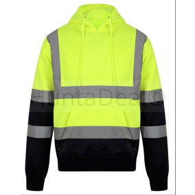 kapton High Vis Hoodie Two Tone Hooded Sweatshirt Hi Visibility Reflective Safety Work, Yellow/Navy, 3XL