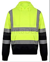 kapton High Vis Hoodie Two Tone Hooded Sweatshirt Hi Visibility Reflective Safety Work, Yellow/Navy, L