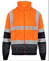 kapton High Vis Hoodie Two Tone Zip Up Hooded Sweatshirt Hi Visibility Reflective Safety Work, Orange/Navy, 3XL