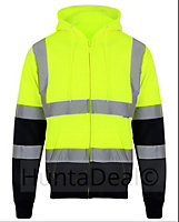 kapton High Vis Hoodie Two Tone Zip Up Hooded Sweatshirt Hi Visibility Reflective Safety Work, Yellow/Navy, 3XL