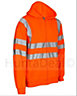 kapton High Vis Hoodie Zip Up Hooded Sweatshirt Hi Visibility Reflective Fleece Hoodie, Orange, 2XL