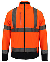 Kapton High Vis Jacket Softshell Two ToneReflective Hi Visibility Waterproof Fabric Zip Fastening Jacket, Orange, L