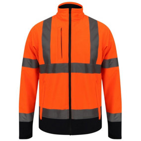 Kapton High Vis Jacket Softshell Two ToneReflective Hi Visibility Waterproof Fabric Zip Fastening Jacket, Orange, S