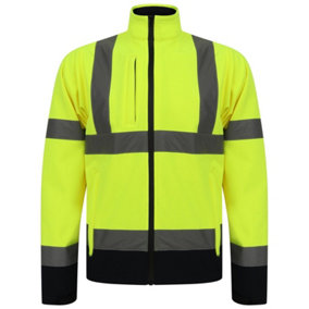 Kapton High Vis Jacket Softshell Two ToneReflective Hi Visibility Waterproof Fabric Zip Fastening Jacket, Yellow, 4XL