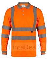 kapton High Vis Polo Shirt Long Sleeve Reflective High Visibility Anti Perspiration Soft Touch Polo, Orange, XL