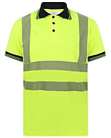 Kapton High Vis Polo Shirt Short Sleeve Reflective High Visibility Super Stretch Soft Touch Polo, Yellow, L