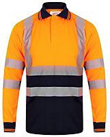 Kapton High Vis Polo Shirt Two Tone Long Sleeve Reflective High Visibility Soft Touch Polo, Orange/Navy, S