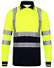 Kapton High Vis Polo Shirt Two Tone Long Sleeve Reflective High Visibility Soft Touch Polo, Yellow/Navy, L
