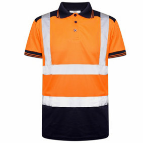 Kapton High Vis Rail Spec Short Sleeve Polo Shirt RIS-3279 Two Tone Reflective High Visibility, Orange/Navy, 4XL