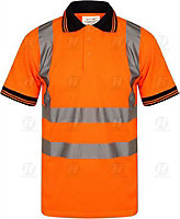kapton High Vis Short Sleeve Polo Shirt Printed Deal Top Reflective High Visibility For Worker, Orange, L