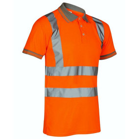 kapton High Vis Short Sleeve Polo Shirt Printed Deal Top Reflective High Visibility For Worker, Orange, S