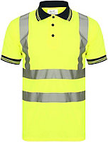 kapton High Vis Short Sleeve Polo Shirt Printed Deal Top Reflective High Visibility For Worker, Yellow, 4XL