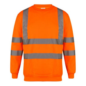 Kapton High Vis Sweatshirt Jumper Reflective Hi Visibility Crew Neck Sweatshirt, Orange, 3XL