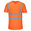 Kapton High Vis T-Shirt V Neck Short Sleeve Viz Reflective Safety Work, Orange, L