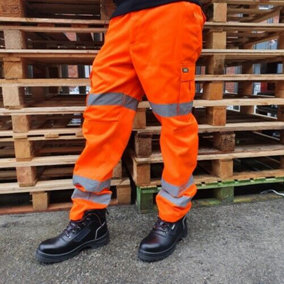Kapton High Vis Trouser Cargo Reflective Hi Visibility Work Combat Pants, Orange, 2XL