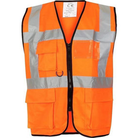 Kapton High Vis Vest jacket with Zip Executive Utility Pockets Reflective Hi Visibility Waistcoat, Orange, 3XL