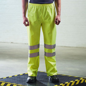 Kapton High Vis Waterproof Over Trouser High Visibility Reflectiv Safety Security Workwear, Yellow, 2XL