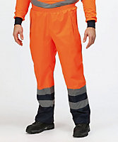 Kapton High Vis Waterproof Over Trouser Two Tone High Visibility Reflectiv Safety Security Workwear, Orange Navy, 3XL