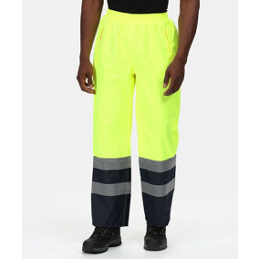Kapton High Vis Waterproof Over Trouser Two Tone High Visibility Reflectiv Safety Security Workwear, Yellow Navy, 5XL