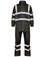 kapton High Vis Waterproof Rain Suit kapton Hi Visibility Reflective Jacket Trouser Waterproof, Black, 5XL
