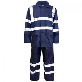 kapton High Vis Waterproof Rain Suit kapton Hi Visibility Reflective Jacket Trouser Waterproof, Navy, 5XL