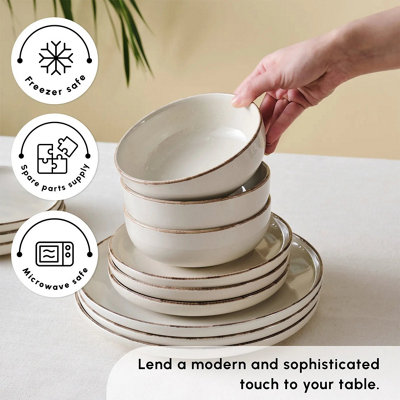Karaca Hekka 18-Piece Stoneware Dinner Set for 6 People, Cream