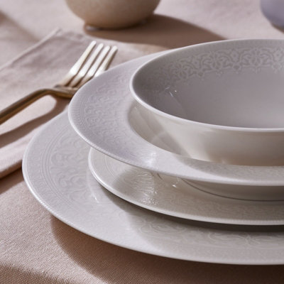 Karaca New Dome 24-Piece Bone China Dinner Set for 6 People, White