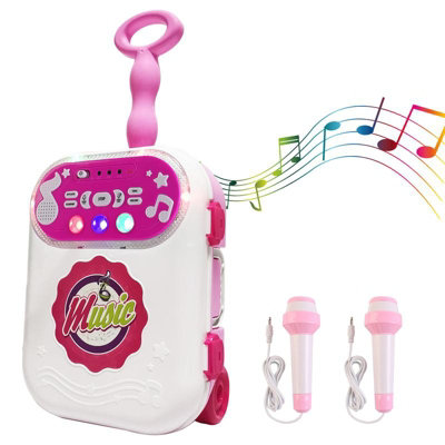 karaoke Machine 2 Mic Carry Case Play Set with Singing Recording Built-In MP3 Jack LED Lights Toy Learning Educational Machine