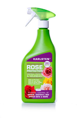 Karlsten Rose Protection 3-in-1 defender technology to control bugs, powdery mildew and provide roses with nutrition