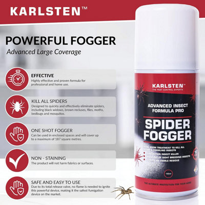 Karlsten Spider Killer Spray Fogger x 2 Indoor Max Strength Spider killer Destroying all Indoor Spider infestations Fast & Effecti