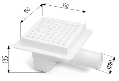 Karmat 50mm Pipe Floor Ground Waste Drain Plastic with Black Round Pattern Grid