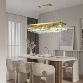 KAROLINA - CGC Large Gold and Crystal Luxury Ceiling Light Rectangular Pendant Adjustable Height and Flush Mount