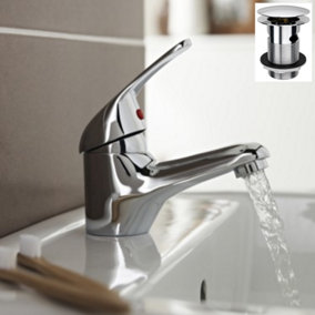 Kartell Chrome Mono Basin Mixer Tap With Click Push Waste