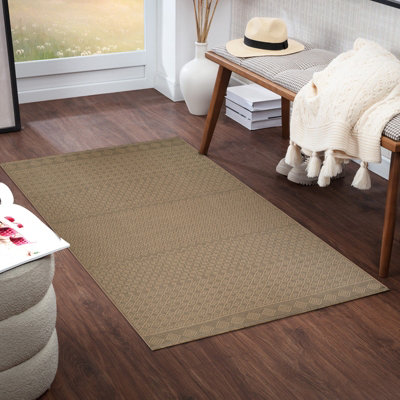 KASHVI Machine Washable Jute Boho Area Rug Tan/Beige 79 x 152 cm