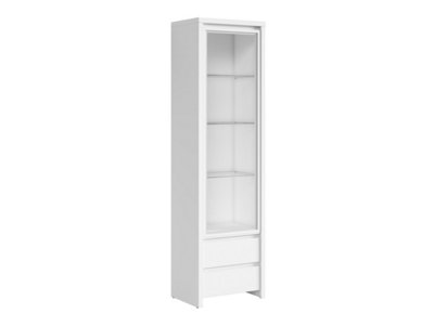 Kaspian 56cm Tall White Glass Display Cabinet - Slim Glazed Unit with 2 ...